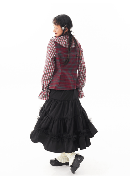 Sillysis - Kawaii Plaid Layered Doll Collar Blouse shirt sillysis