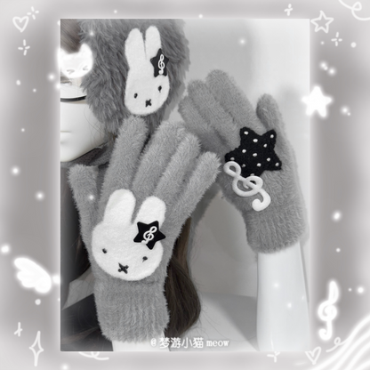 Miffy Rabbit Kawaii Plush Winter Gloves | Cute Character Finger Gloves