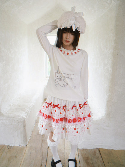 Daytoday Everyday Institute - Strawberry Cake Lace Mini Skirt skirt daytoday everyday institute