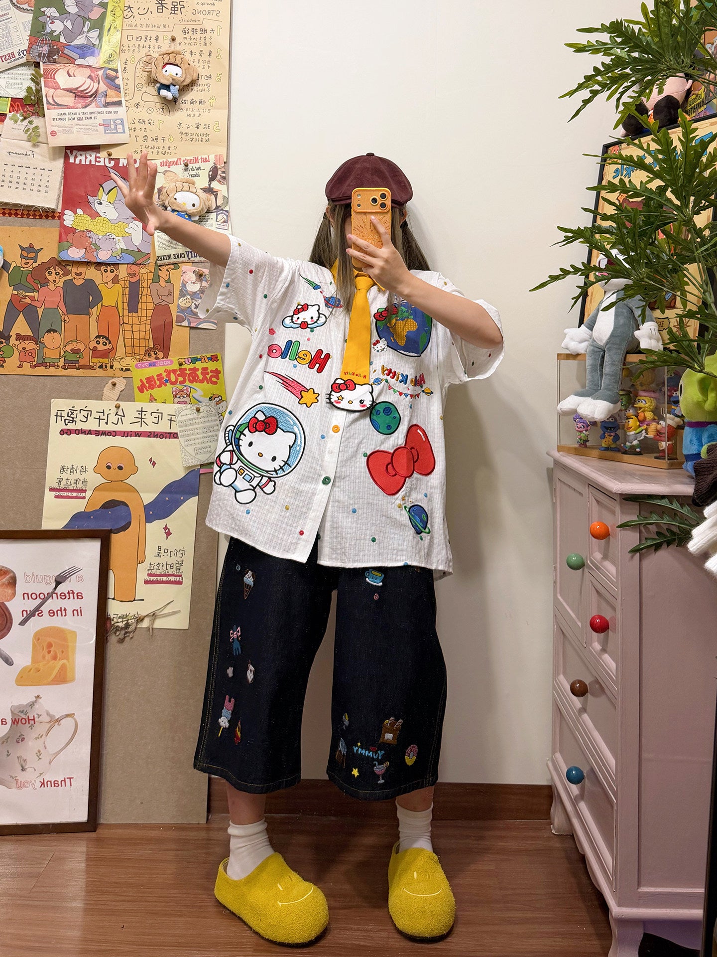 BIBULU - Cat Embroidered Polka Dot Shirt shirt BIBULU