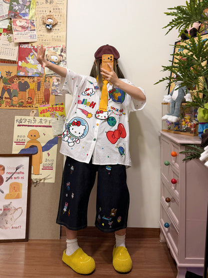 BIBULU - Cat Embroidered Polka Dot Shirt shirt BIBULU