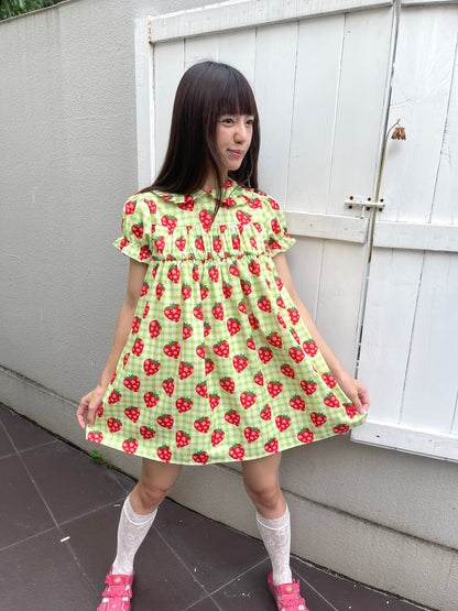 FRUITS - Strawberry Plaid Doll Collar Dress | Kawaii Japanese Girly Dress dress Fruits