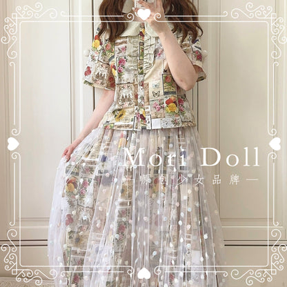 Mori Doll - Embroidered Mesh Vintage Print Skirt skirt Mori Doll