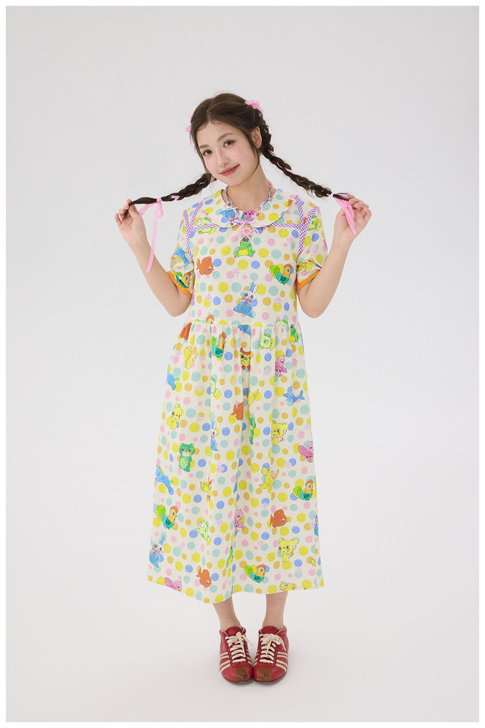 tntntutu - Kawaii Cream Polka Animal Dress dress tntntutu