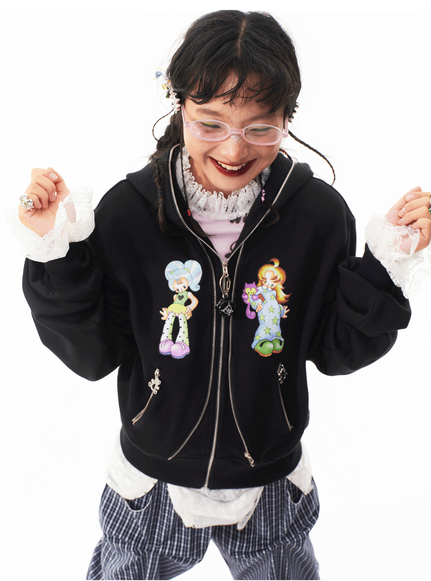 sillysis - Kawaii Black Girl Zip Hoodie hoodie sillysis