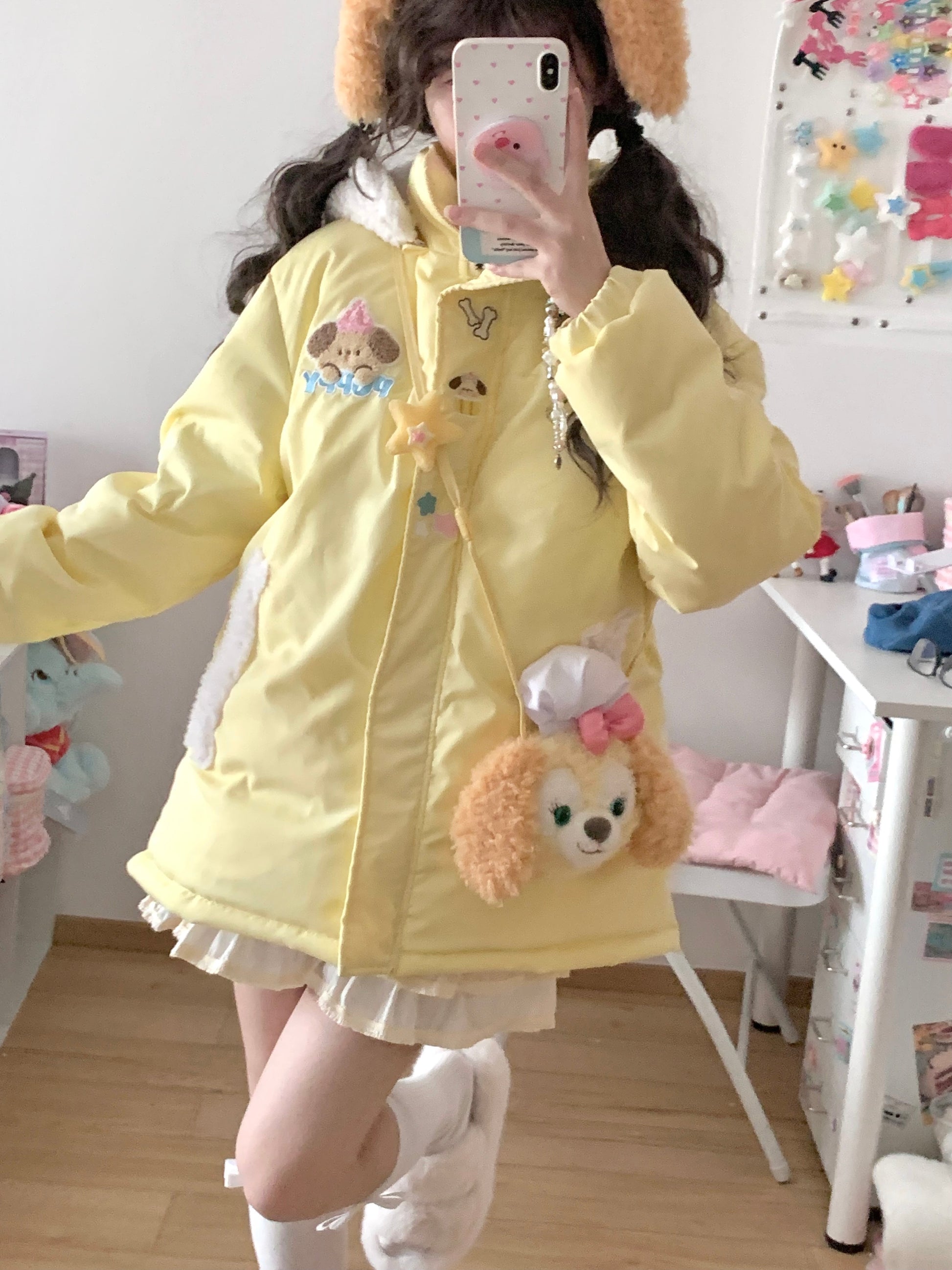 Blurred Bear - Kawaii Puppy Embroidered Down Jacket coat Blurred Bear