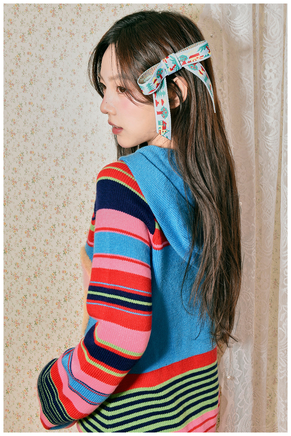 tntntutu - Colorful Striped Teddy Knit Hoodie Cardigan cardigan tntntutu