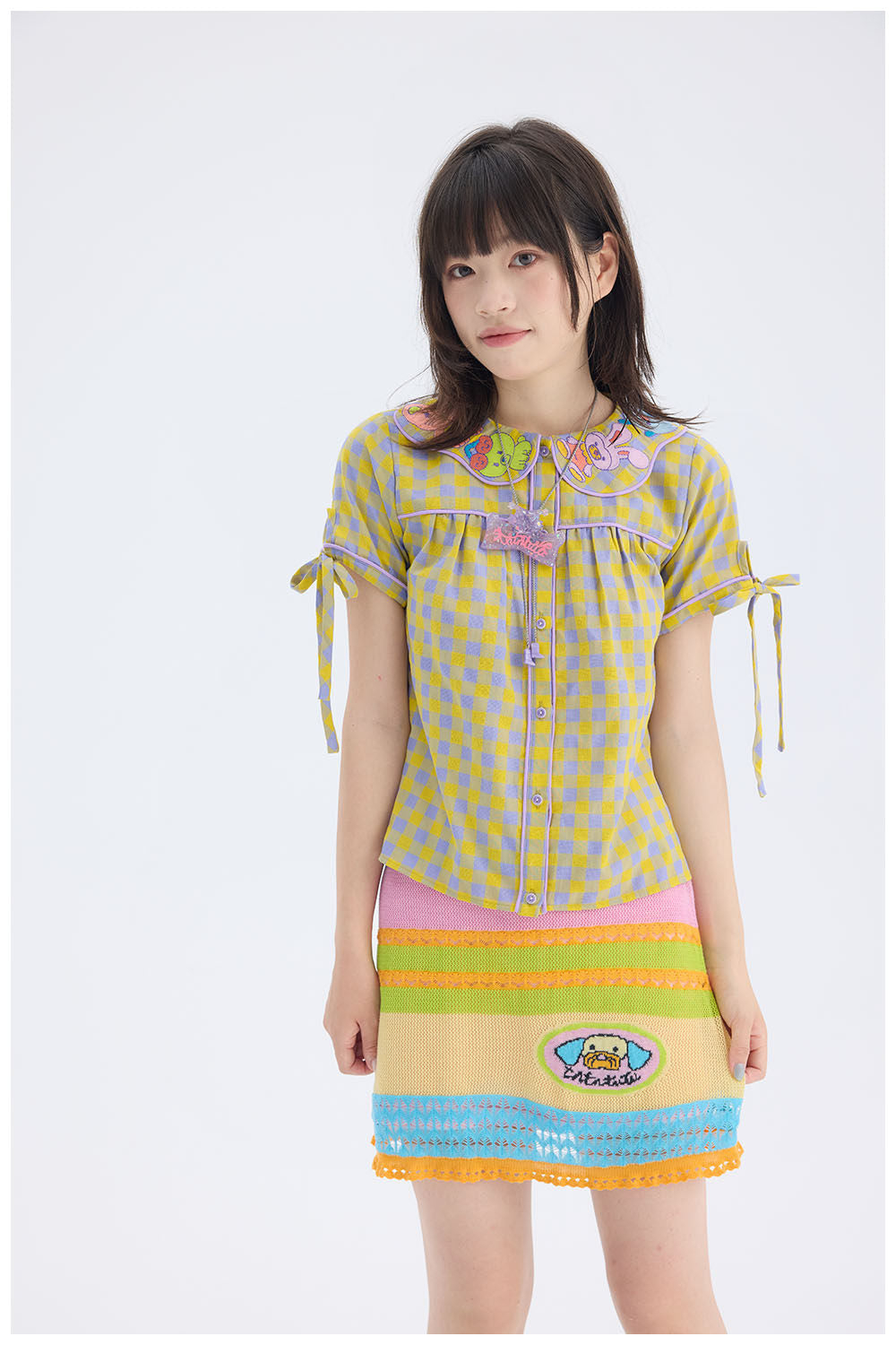 tntntutu - Animal Embroidery Plaid Blouse | Kawaii Harajuku Peter Pan Collar Shirt shirt tntntutu