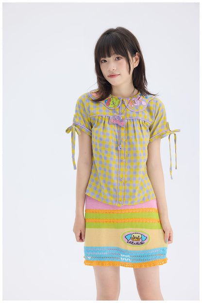 tntntutu - Animal Embroidery Plaid Blouse | Kawaii Harajuku Peter Pan Collar Shirt shirt tntntutu