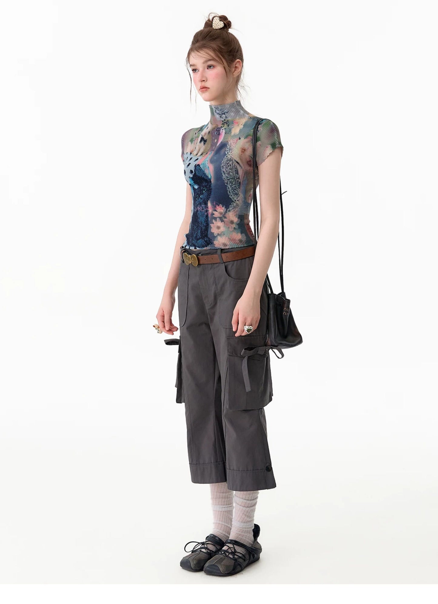 ziziFei - Charcoal Bow Cargo Cropped Pants shorts ziziFei