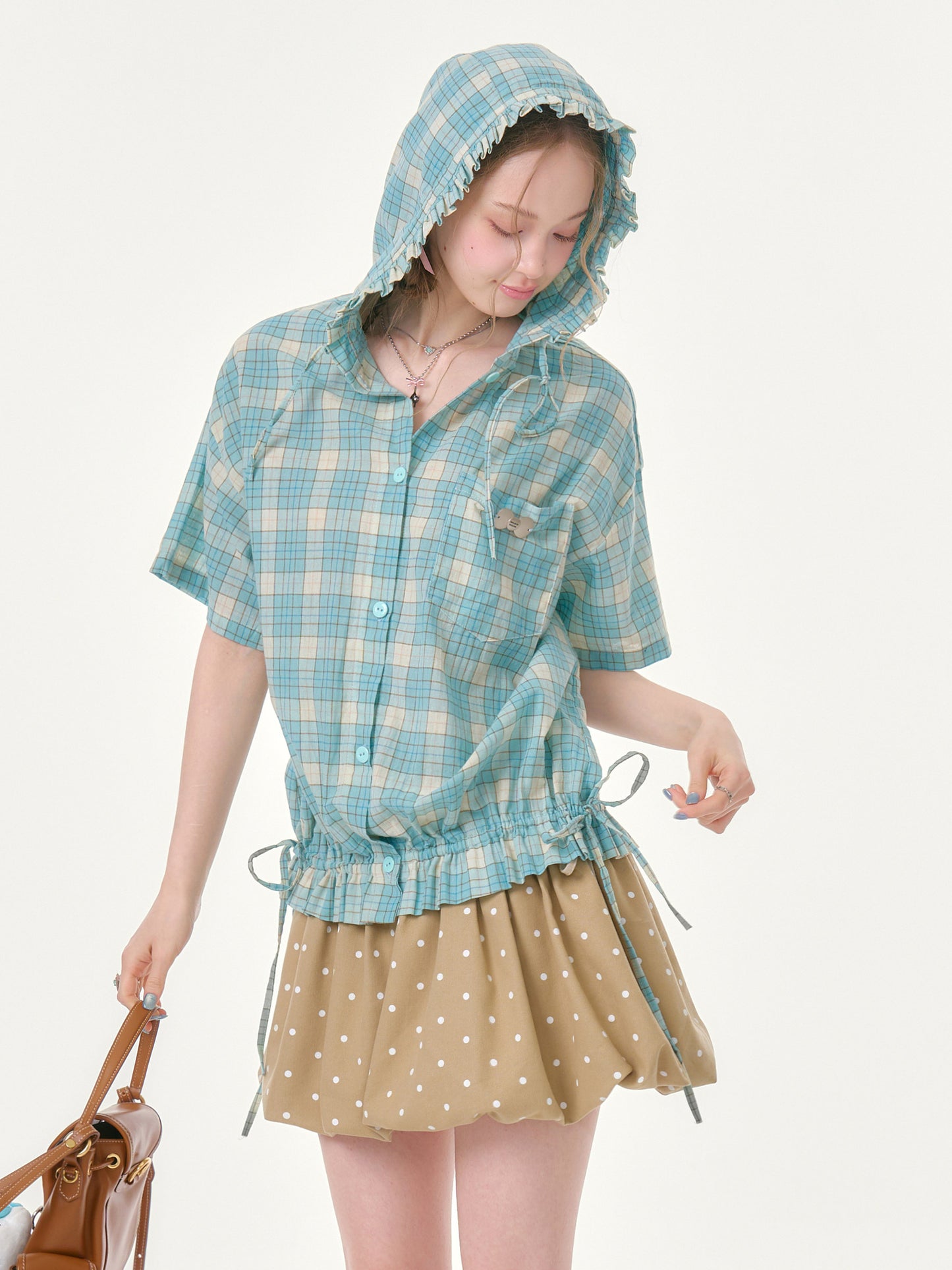 ziziFei - Mint Plaid Hooded Shirt shirt ziziFei