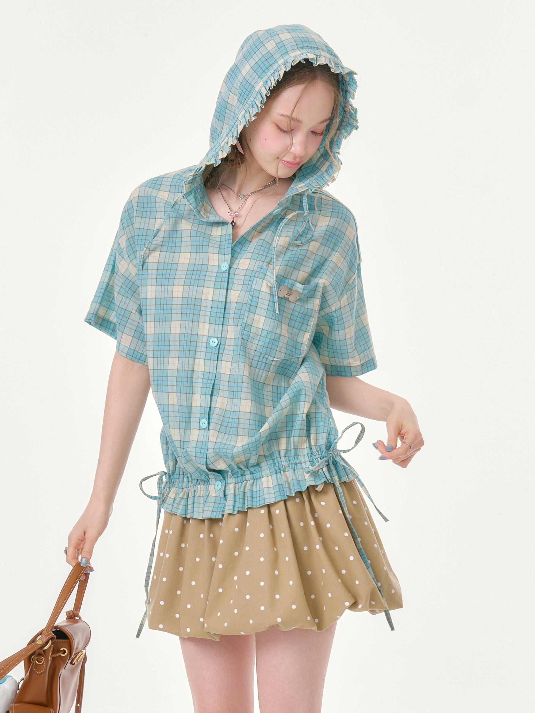 ziziFei - Mint Plaid Hooded Shirt shirt ziziFei