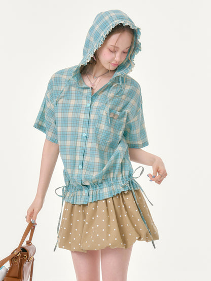 ziziFei - Mint Plaid Hooded Shirt shirt ziziFei