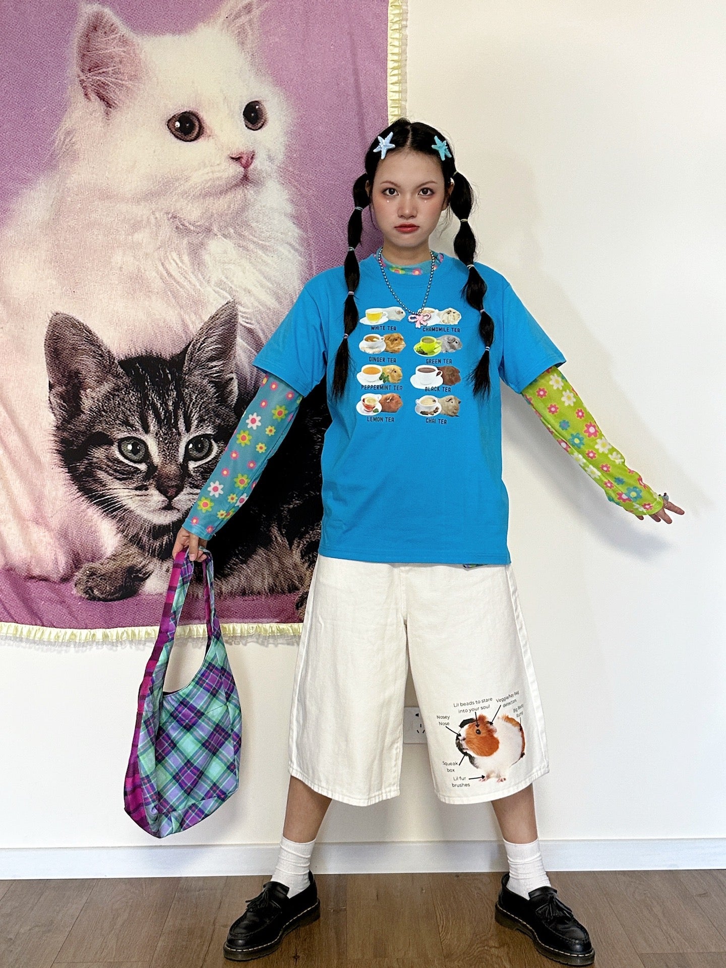 Decora Kei Cotton Tee – Loose Fit Blue tshirt bunnybunnygun