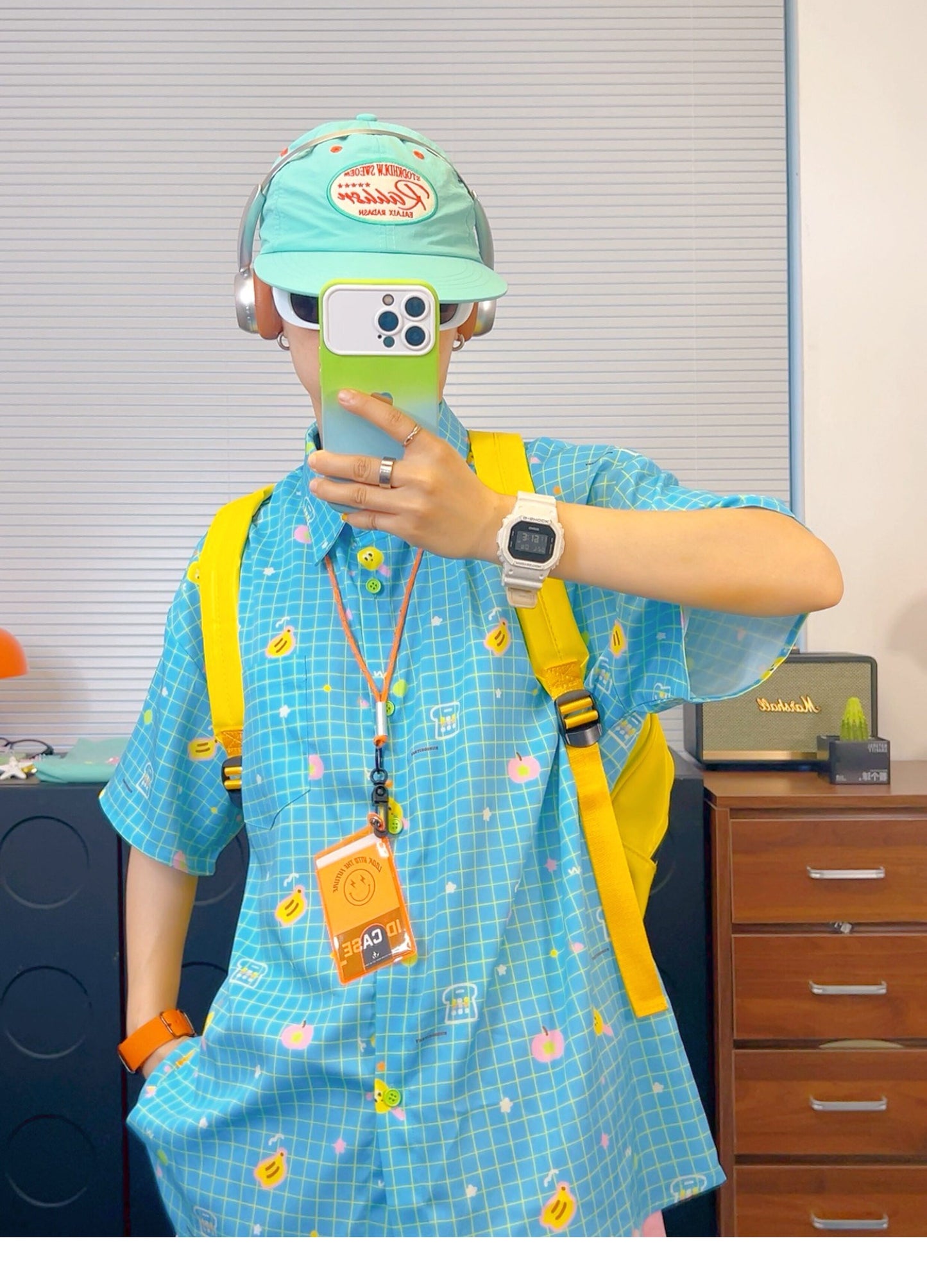 KURIOSITAET - Blue Colorful Plaid Short-Sleeve Shirt
