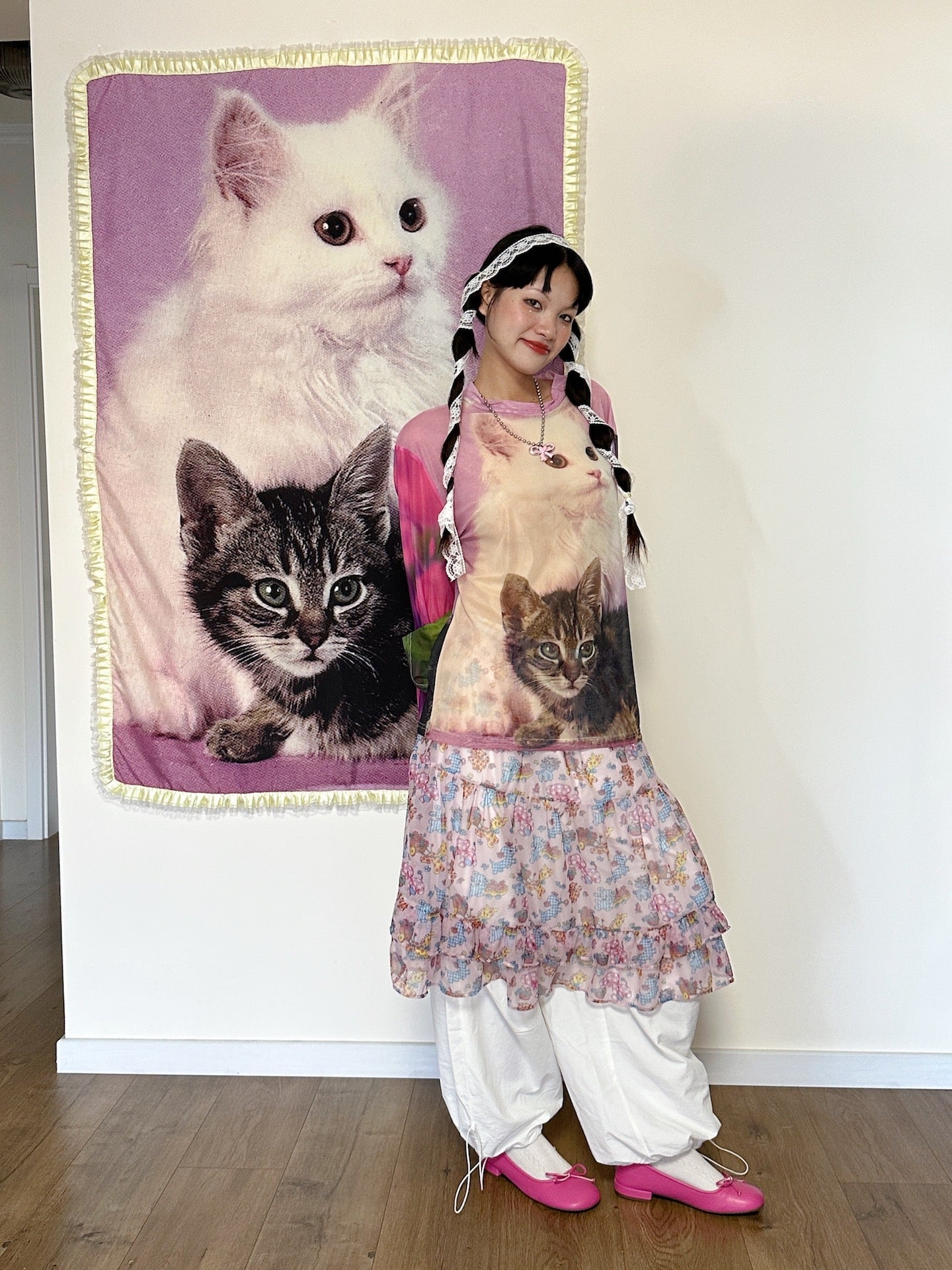 Kawaii Vintage Shirt – Cat Print Long Sleeve shirt bunnybunnygun