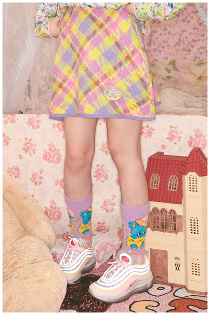 tntntutu - Two-Tone Plaid Knit Mini Skirt Kawaii Vintage skirt tntntutu