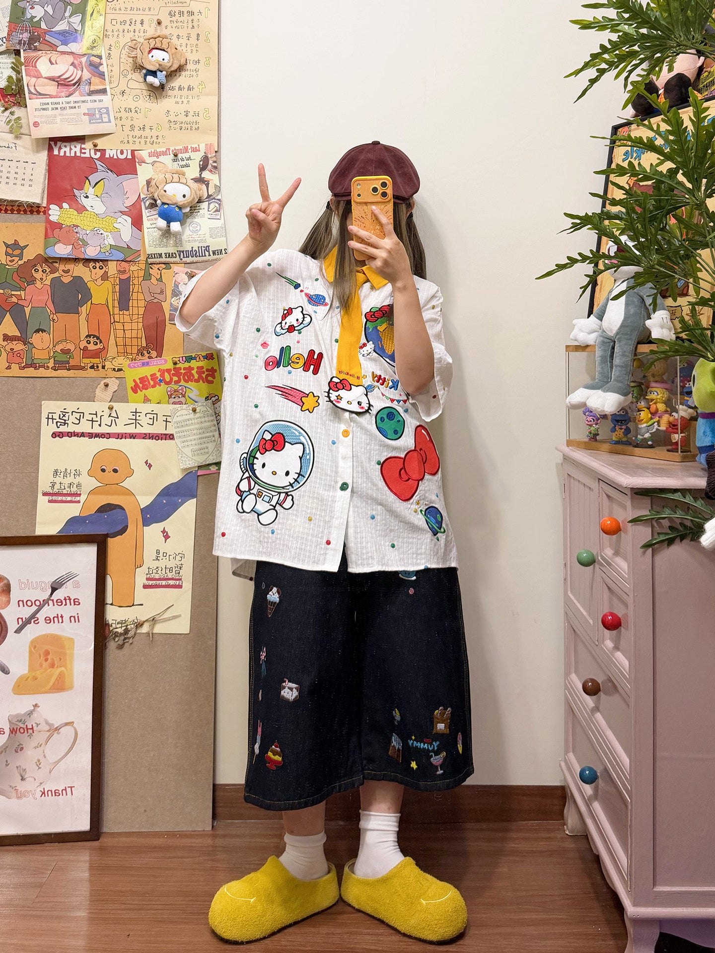 BIBULU - Cat Embroidered Polka Dot Shirt shirt BIBULU