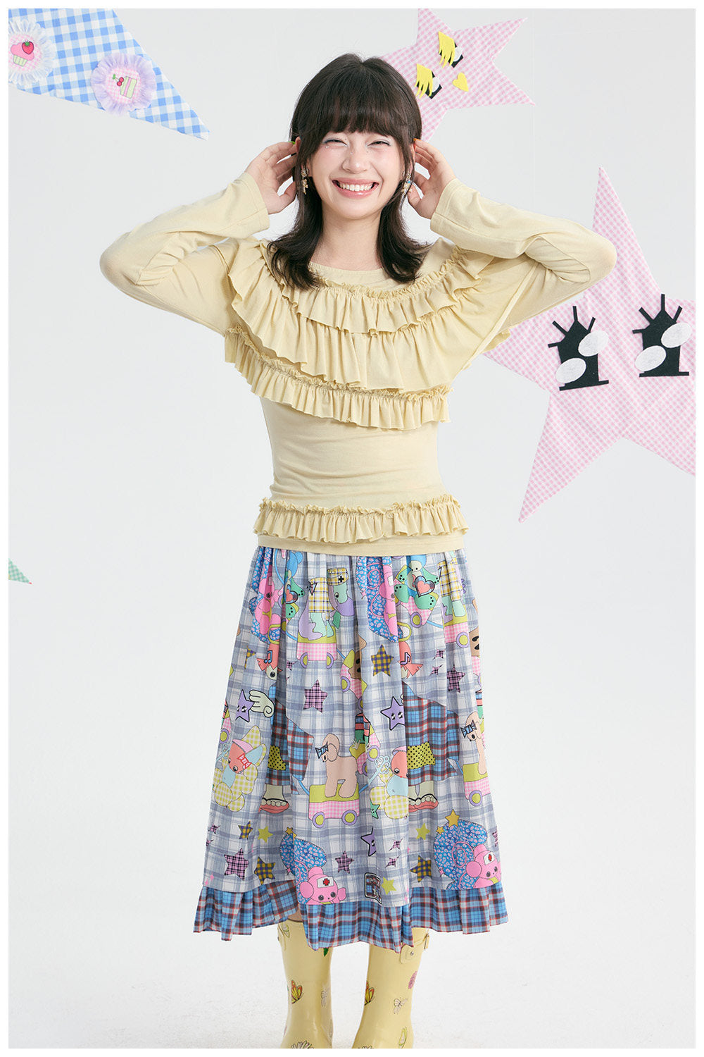 tntntutu - Plaid Angel Print Ruffle A-Line Skirt skirt tntntutu