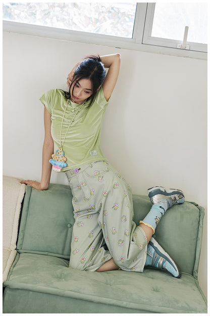 tntntutu Light Green T-shirt | Velvet Angel Tee | Rhinestone Fitted Short Sleeve T-shirt tshirt tntntutu