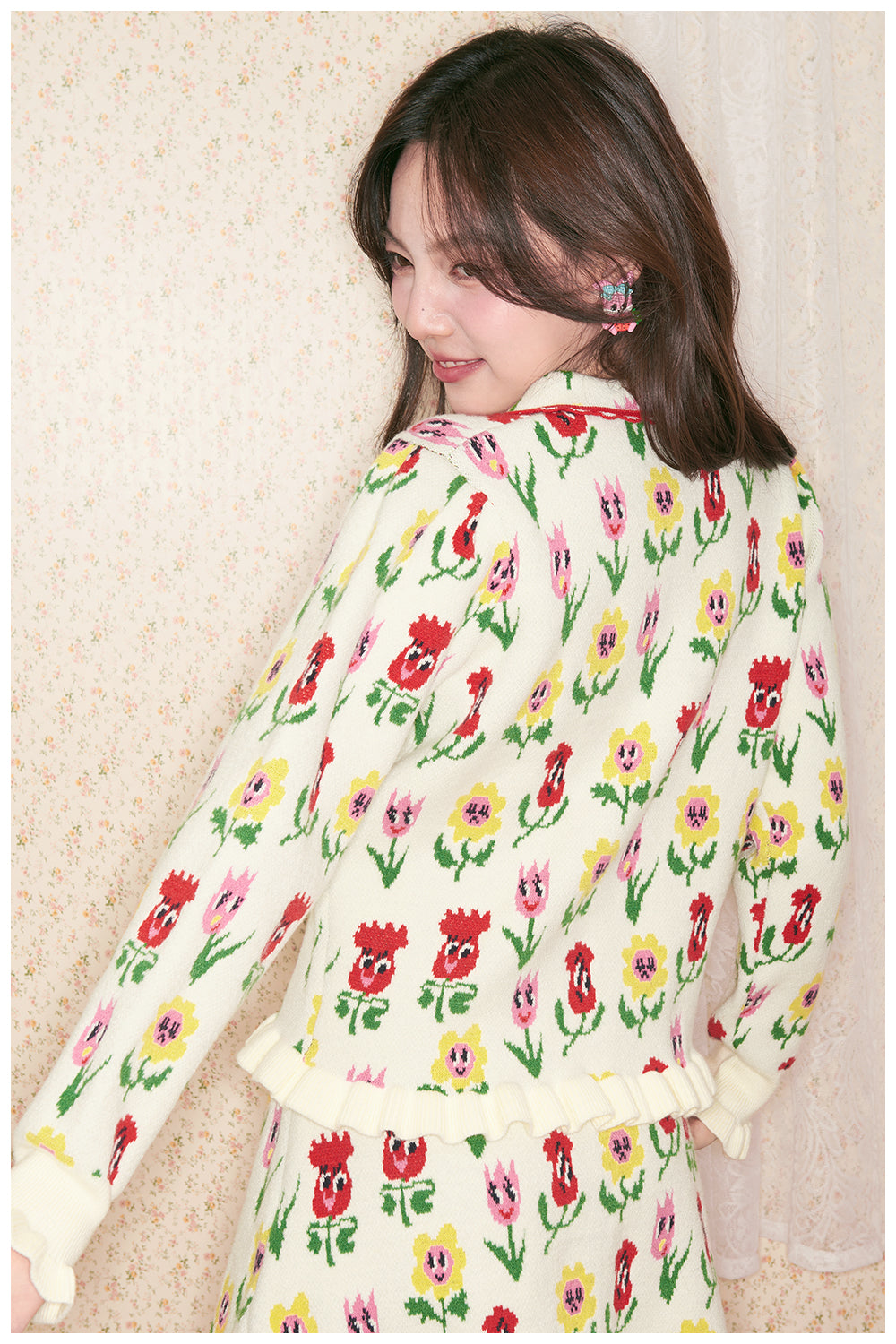 tntntutu - White Cartoon Flower Knit Top & Skirt Set Kawaii Two-Piece Outfit set tntntutu