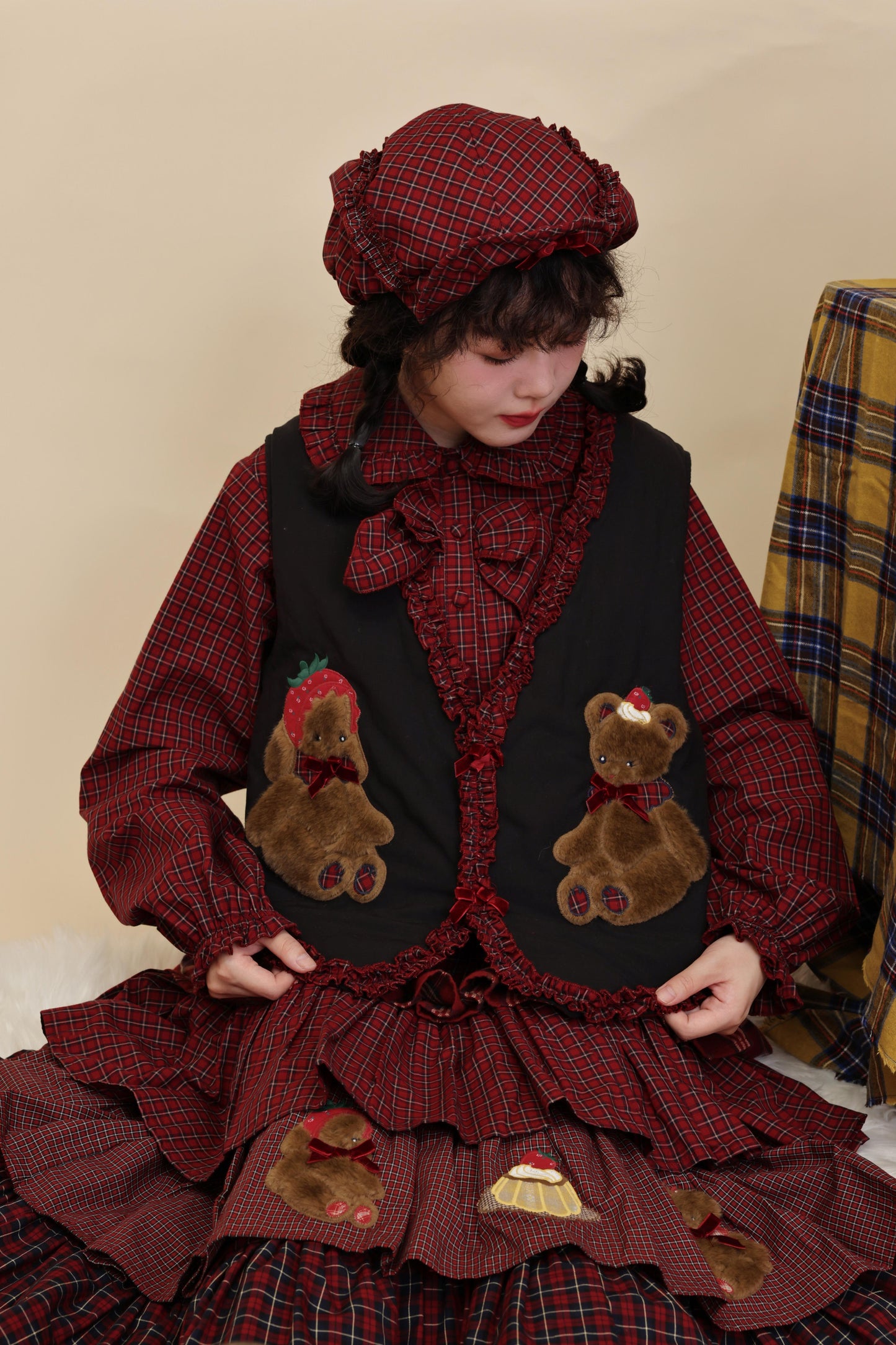 SemenCoicis - Kawaii Vest Plaid Lace Teddy Rabbit Vest vest SemenCoicis