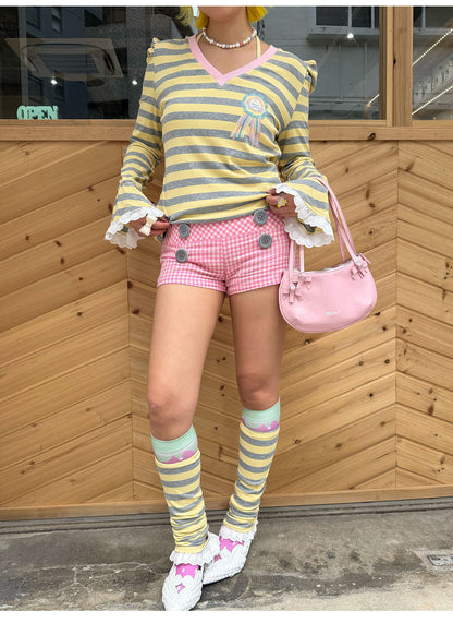 loveplayshop - Plaid Button Mid-Low Waist Shorts shorts loveplay