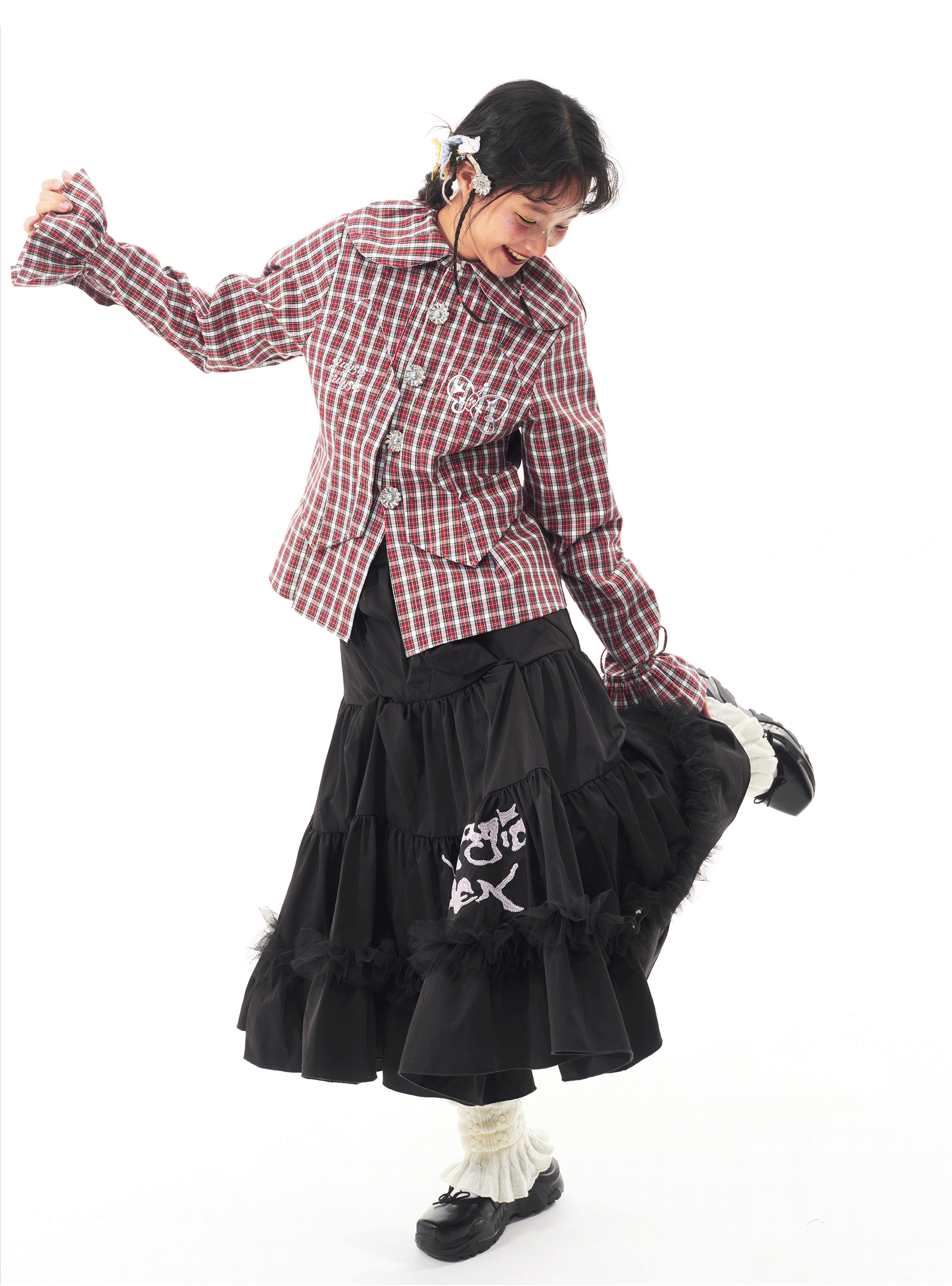 Sillysis - Kawaii Plaid Layered Doll Collar Blouse shirt sillysis