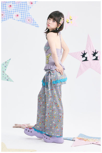 tntntutu - Plaid Angel Print Low Rise Layered Pants pants tntntutu