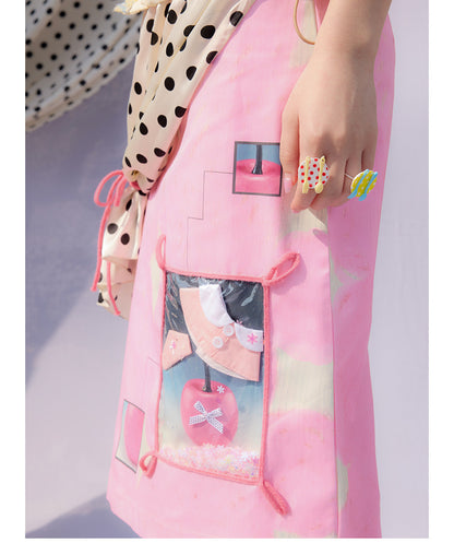 UnsocialNight - Pink Itabag Print Midi Skirt skirt UnsocialNight