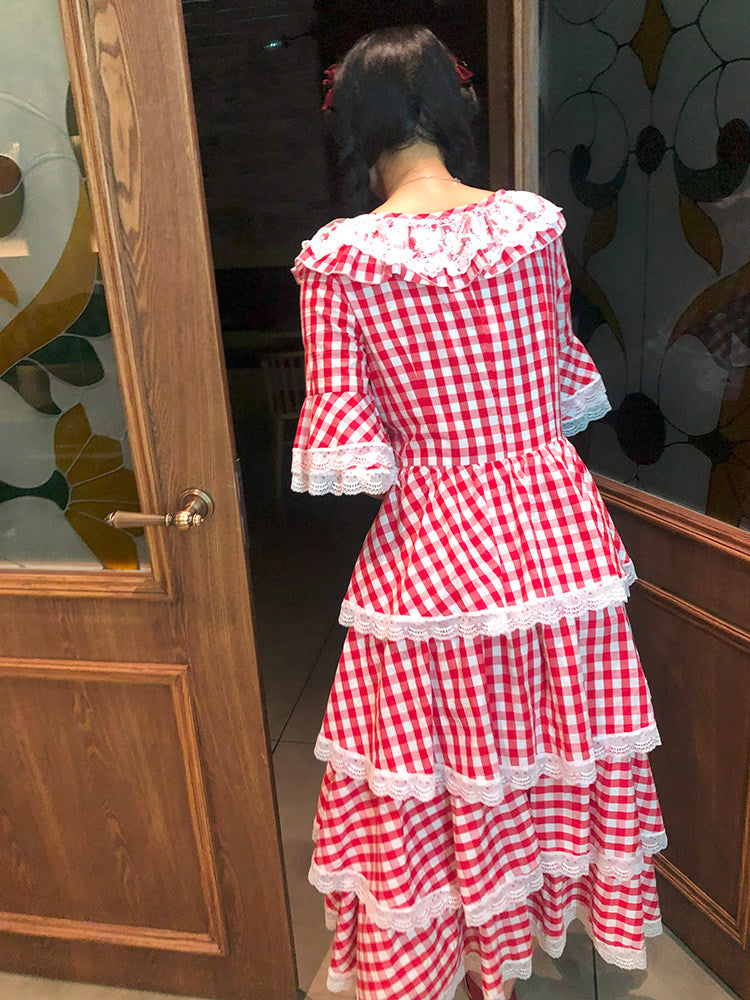 Nanjun Vintage - Red Plaid Lolita Cake Dress dress Nanjun Vintage