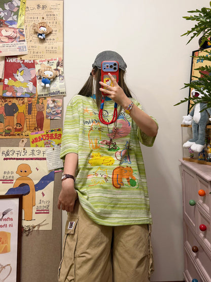 BIBULU - Cat Stripe Graphic T-Shirt tshirt BIBULU