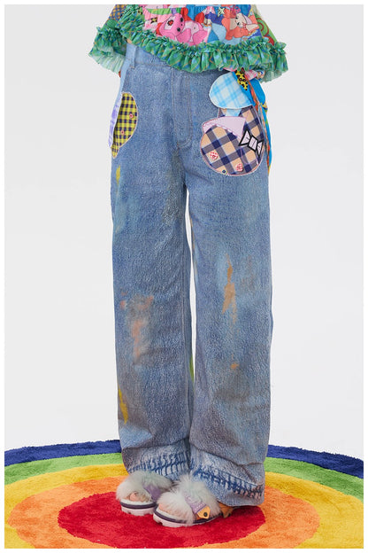 tntntutu - Cartoon Patch Denim Pants pants tntntutu