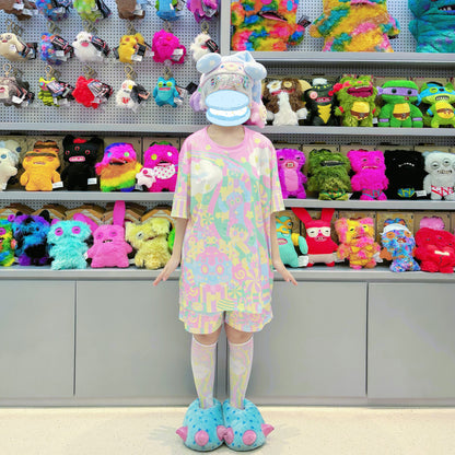 Rainbow Universe RUX - Pastel Macaron Decora Kei T-Shirt & Shorts Set set Rainbow Universe RUX Set (Shirt+Shorts+Socks) S