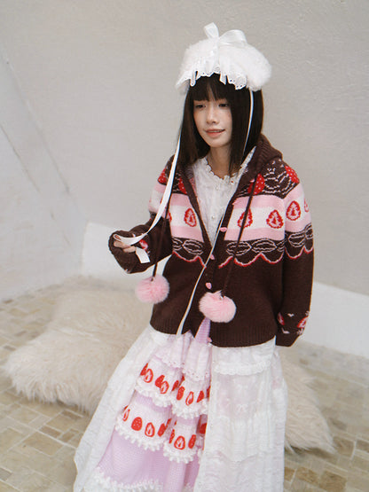 Daytoday Everyday Institute - Chocolate Strawberry Cake Fair Isle Cardigan coat daytoday everyday institute