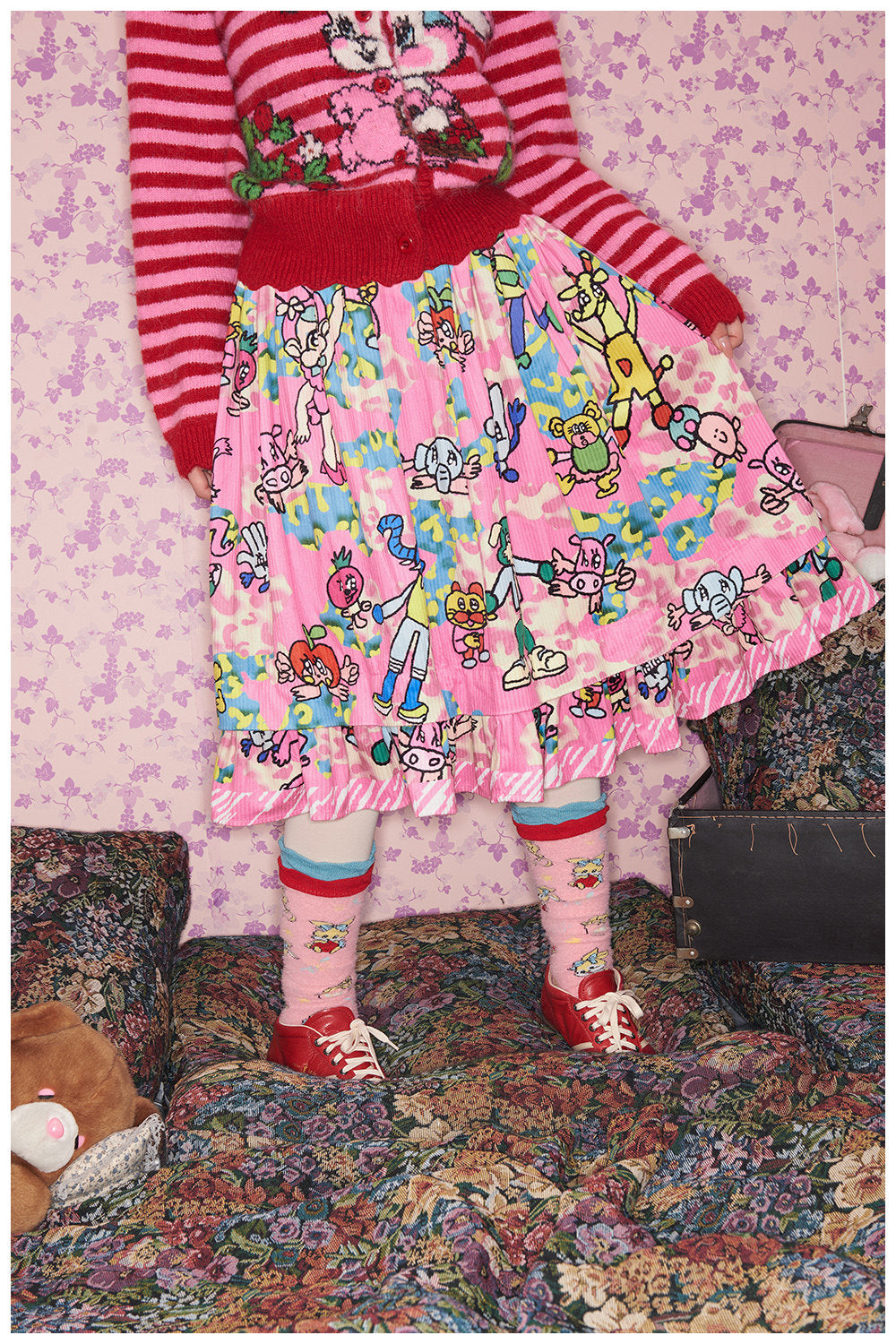 tntntutu - Kidcore Pink Animal Playground Illustrated Skirt skirt tntntutu