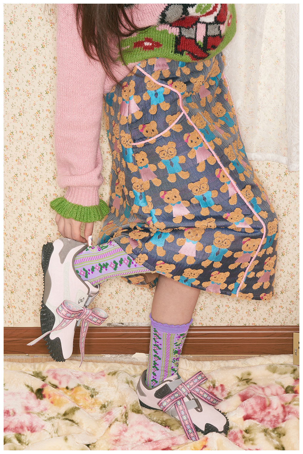 tntntutu - Fuzzy Bear Jacquard Skirt Short & Long skirt tntntutu