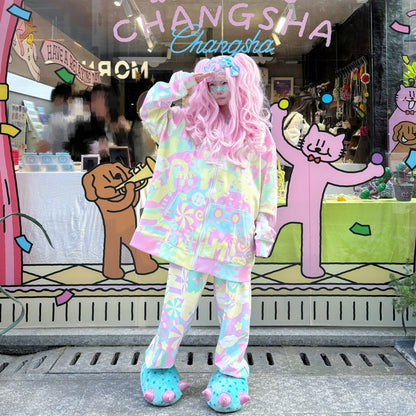 Rainbow Universe RUX - Pastel Macaron Decora Kei Hoodie & Sweatpants Set set Rainbow Universe RUX
