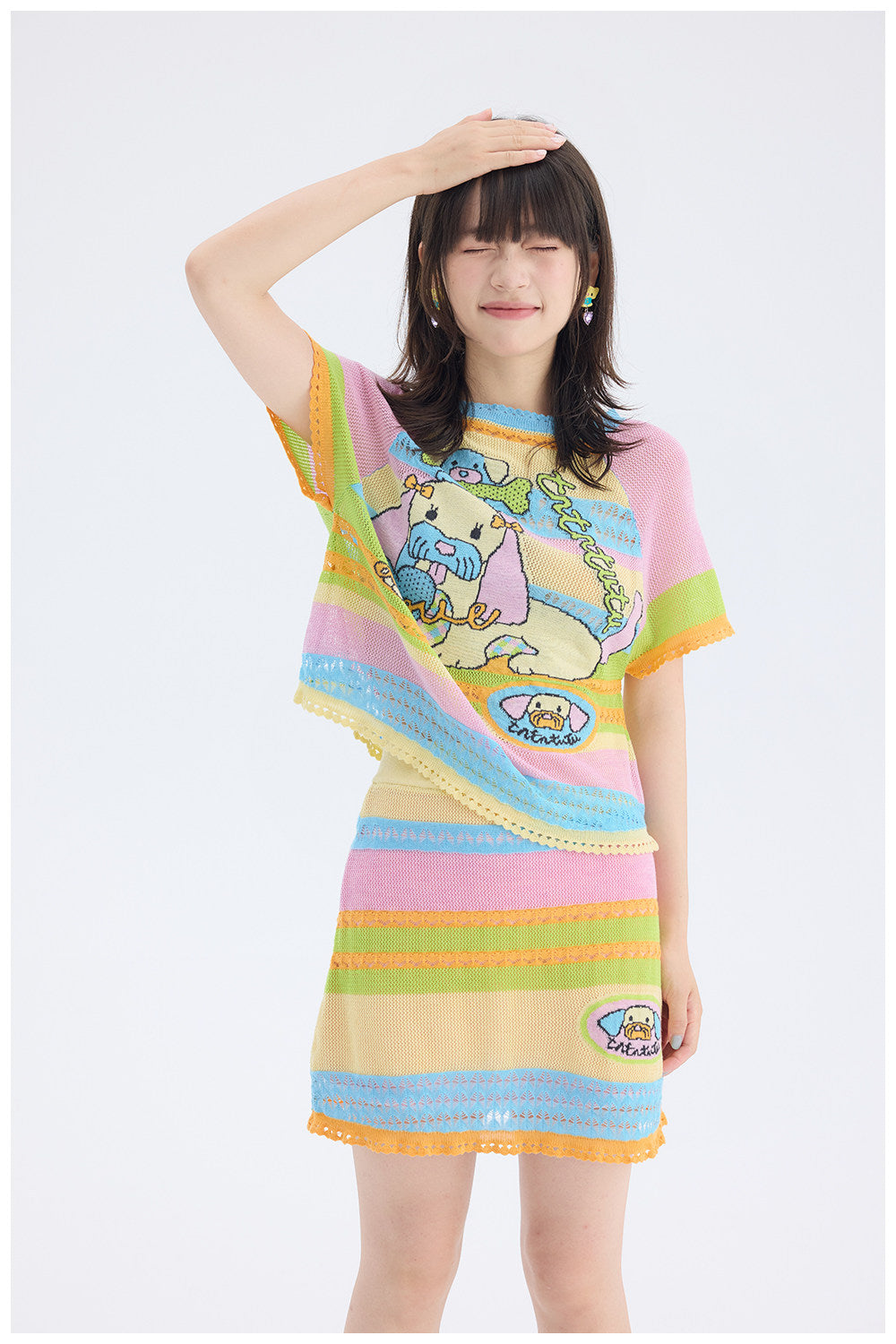 tntntutu - Colorful Dog Knit Set | Kidcore Fairy Kei Harajuku Two Piece Outfit set tntntutu
