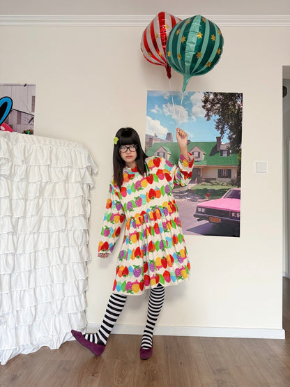 bunnybunnygun - Strawberry Print Relaxed Long-Sleeve Dress dress bunnybunnygun