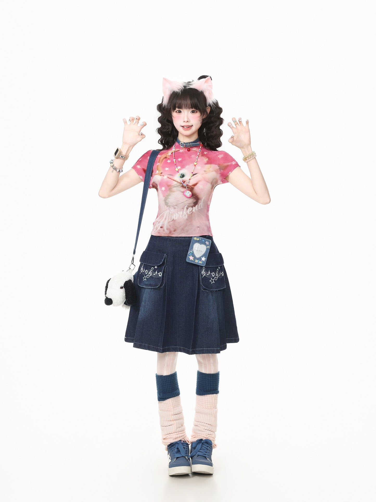 Languid Park - Cat Print Stretch Cropped T-Shirt tshirt Languid Park