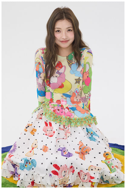 tntntutu - Cartoon Mesh Ruffle Top shirt tntntutu
