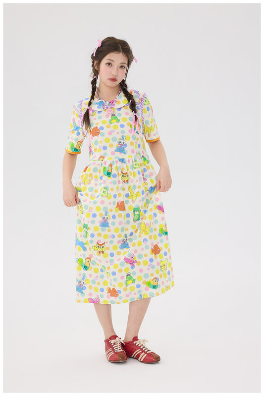tntntutu - Kawaii Cream Polka Animal Dress dress tntntutu