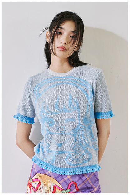 tntntutu Two-Tone T-shirt | Envelope Angel Tee | Knitted Short Sleeve Top tshirt tntntutu