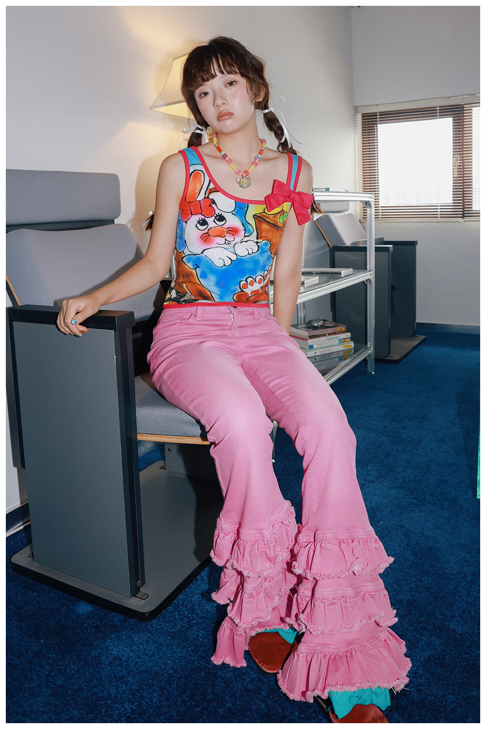 Tntntutu - Decora Kei Pink Lace Flare Pants pants tntntutu