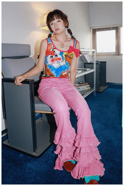 Tntntutu - Decora Kei Pink Lace Flare Pants pants tntntutu
