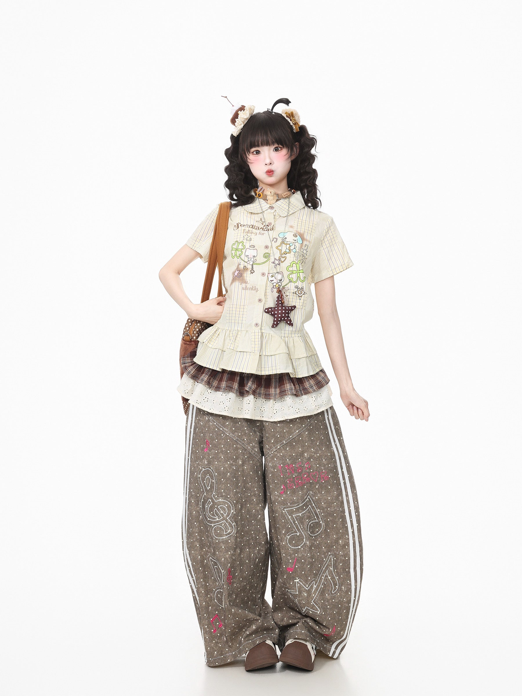 Languid Park - Ruffle Doll Collar Plaid Shirt shirt Languid Park