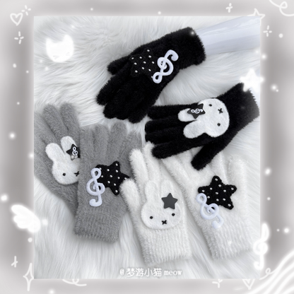 Miffy Rabbit Kawaii Plush Winter Gloves | Cute Character Finger Gloves