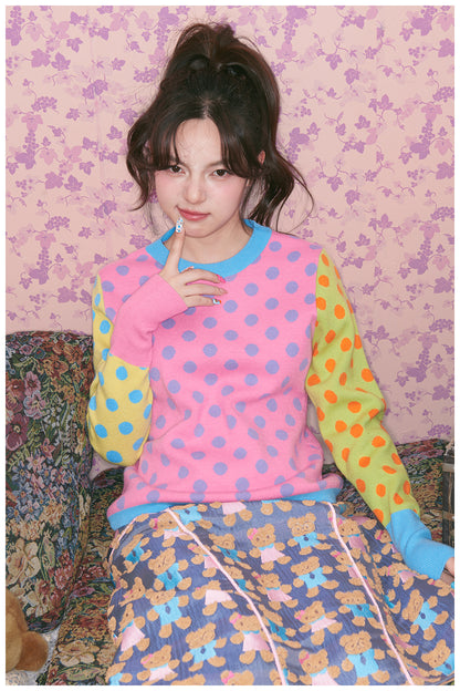 tntntutu - Kawaii Dopamine Polka Dot Knit Sweater sweater tntntutu