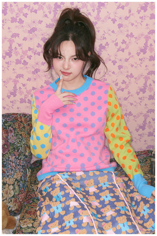 tntntutu - Kawaii Dopamine Polka Dot Knit Sweater sweater tntntutu